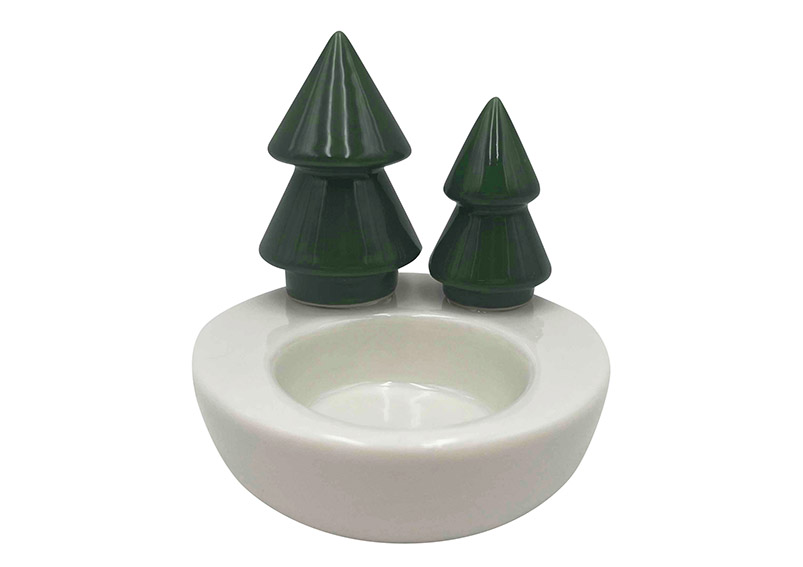 Keramický svícen CHRISTMAS GREEN TREE 9 cm bílý