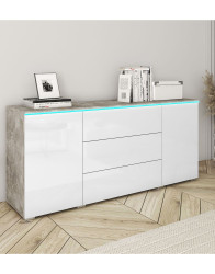 Komoda s LED osvětlením Vera, beton/bílý lesk, 150 cm