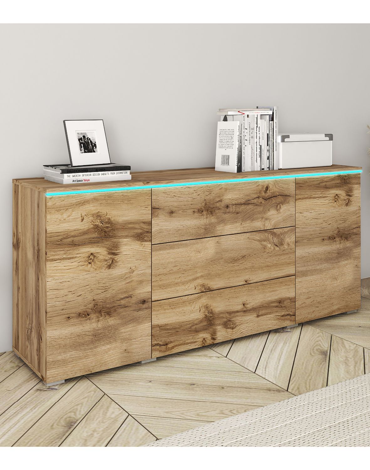 Komoda s LED osvětlením Vera dub wotan, 150 cm