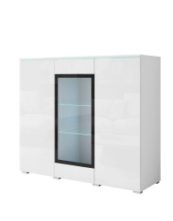 Komoda s vitrínou a LED osvětlením Vera bílý lesk, 120 cm