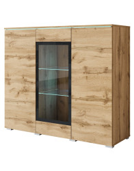 Komoda s vitrínou a LED osvětlením Vera dub wotan, 120 cm