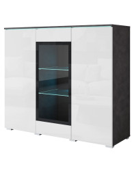 Komoda s vitrínou a LED osvětlením Vera matera / bílý lesk, 120 cm