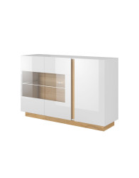 Komoda s vitrínou Arco E 138 cm – bílý lesk