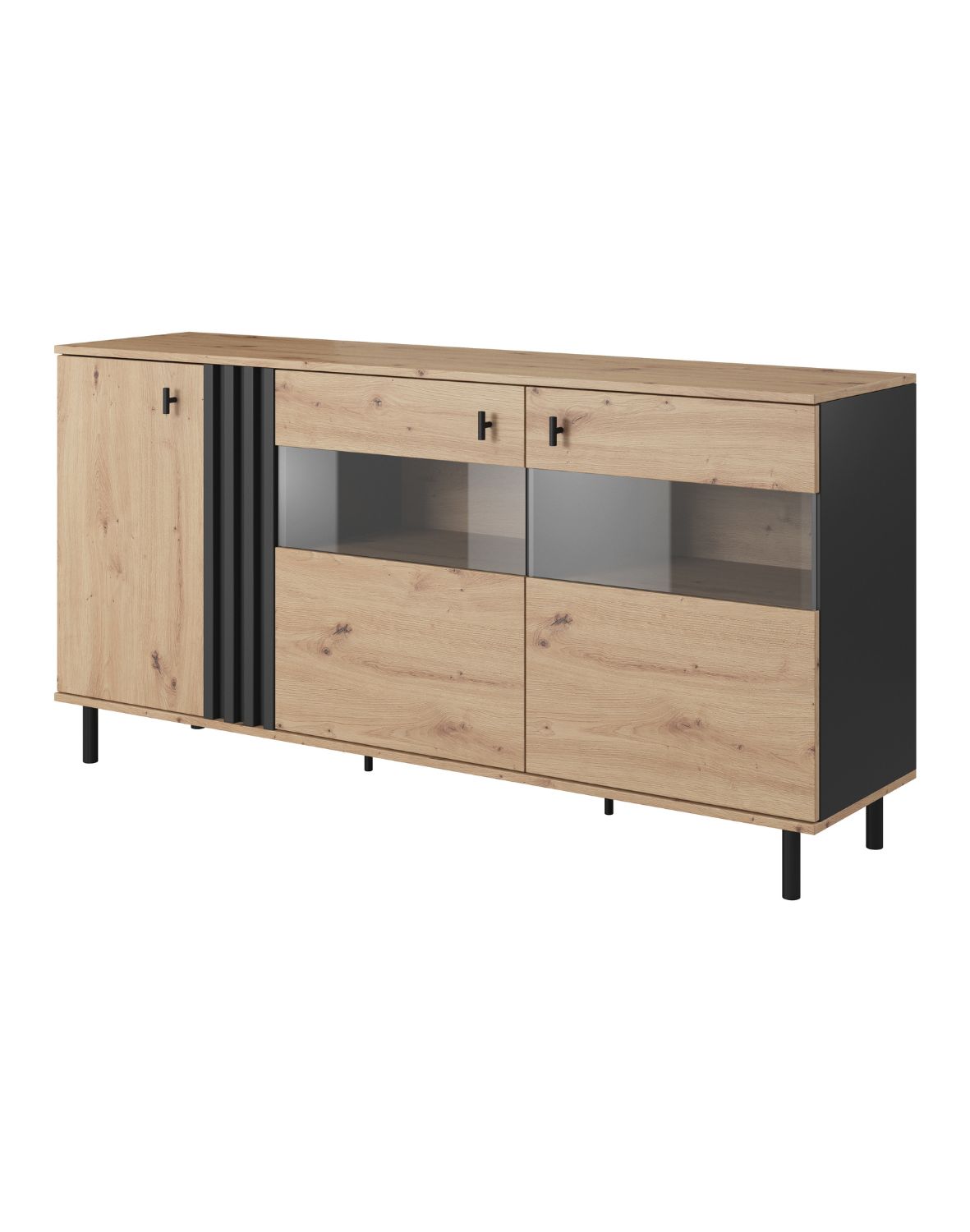 Komoda s vitrínou Madis E, 165 cm, dub artisan / antracit
