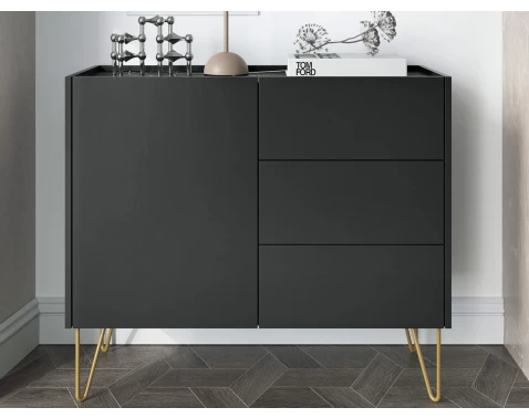 Komoda se šuplíky Harmony, černá/černý mramor