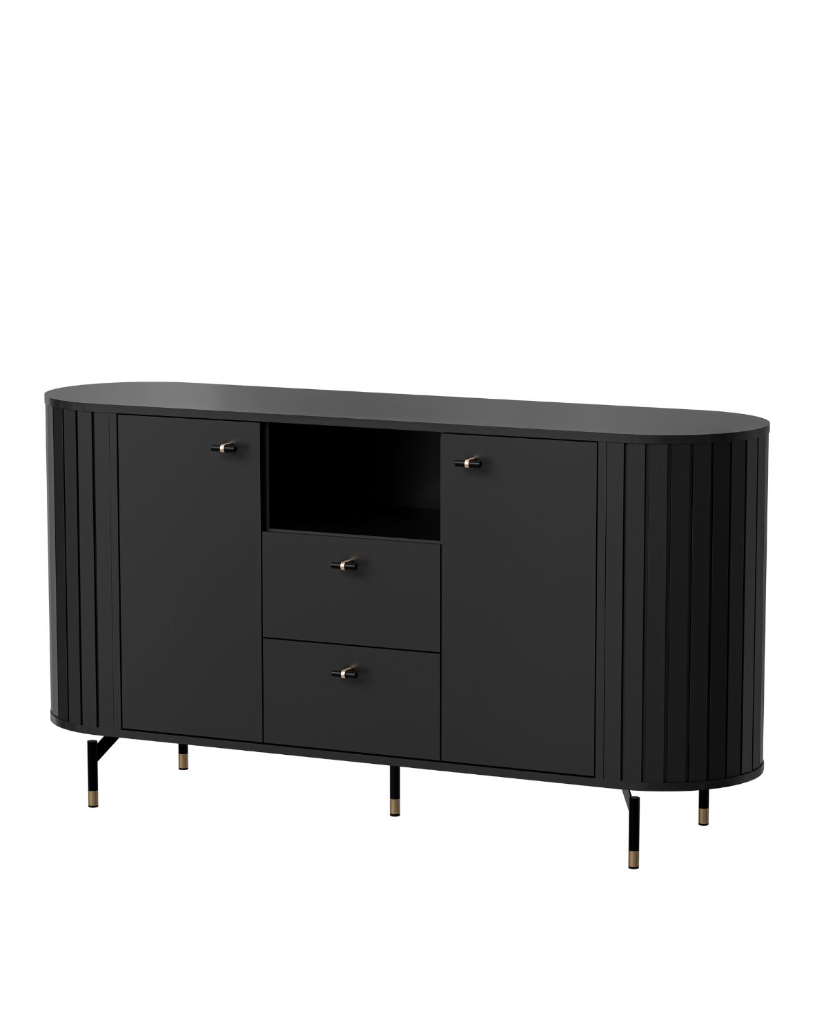 Komoda se zásuvkami a skříňkami černá s drážkováním ZANTE ZA2