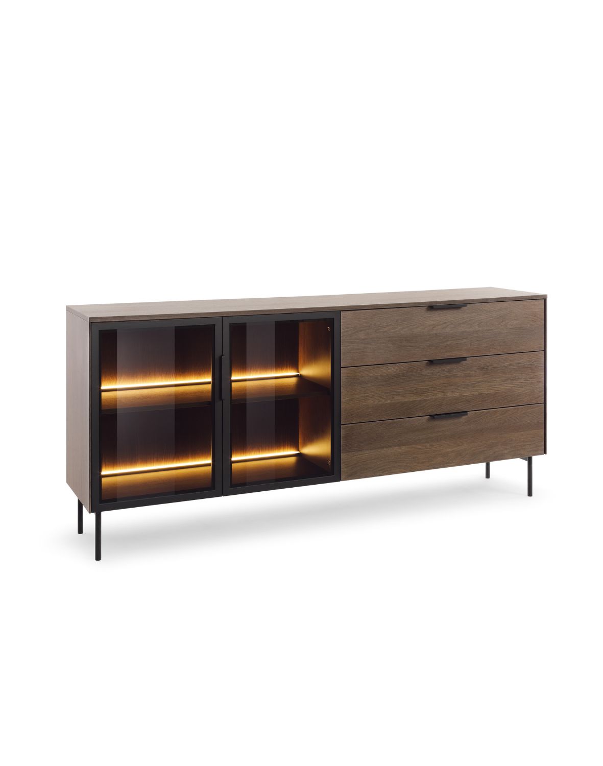 Komoda se zásuvkami a vitrínou Lumi C + LED