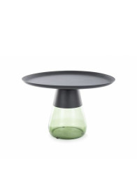 Konferenční stolek Tiffany B Black – kovová deska a zelený skleněný podstavec