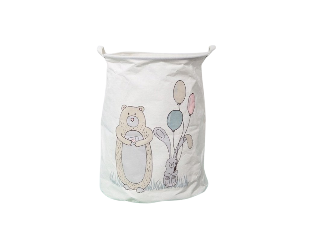 Koš na hračky a prádlo s potiskem BEAR 35x45 cm, bílý