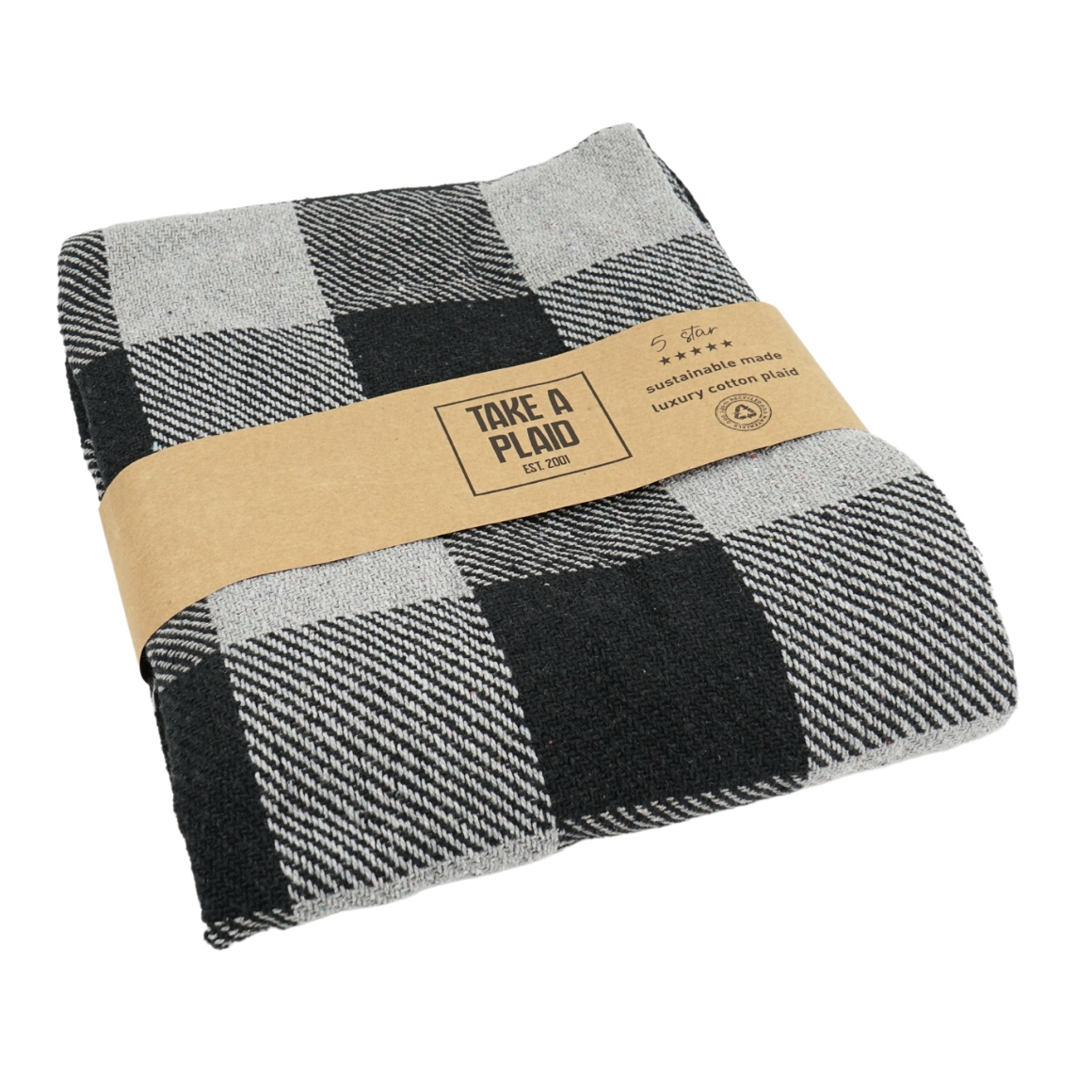Kostkovaný pléd z recyklované bavlny TAKE A PLAID 125x150 cm, šedý