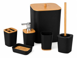 Koupelnový set NATUREO 6 ks, bambus/černá