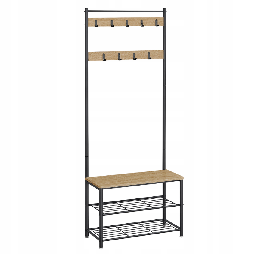 Kovová předsíňová stěna INDUSTRY 175 cm, černá/dub sonoma