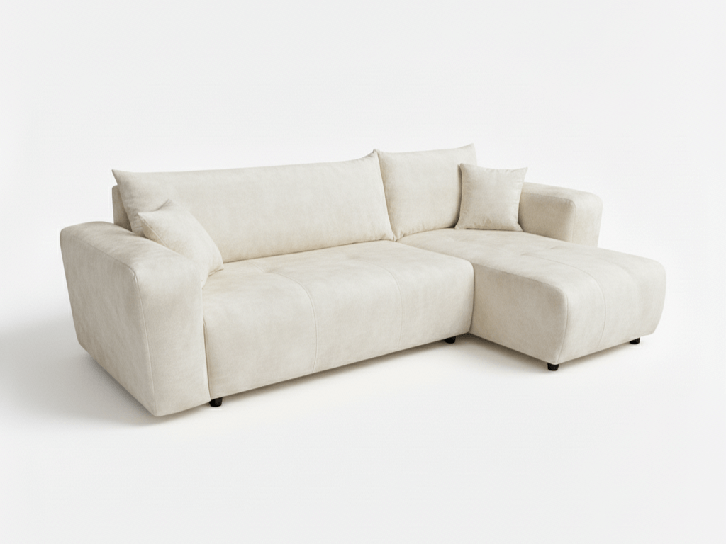 Krémová rozkládací rohová pohovka SORELA, oboustranná + 2 polštářky zdarma