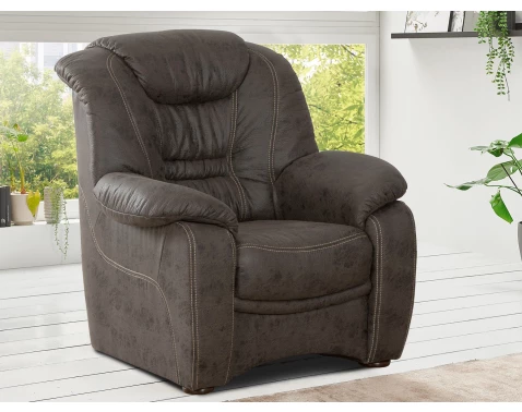 Křeslo Elvis, hnědá látka v optice kůže