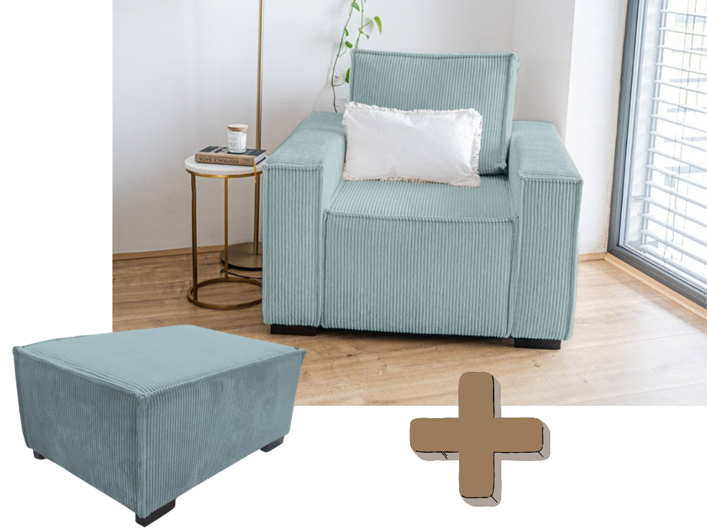 Křeslo s taburetem SMART SET, světle modrá