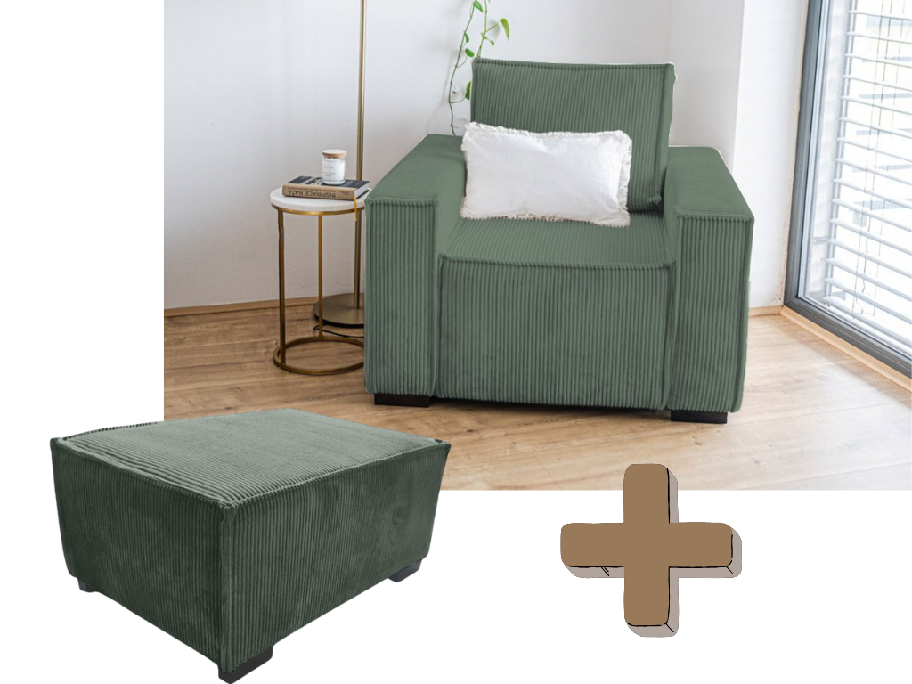 Křeslo s taburetem SMART SET, tmavě zelená