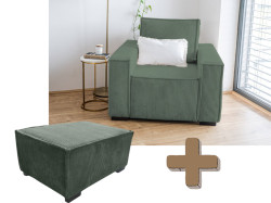 Křeslo s taburetem SMART SET, tmavě zelená