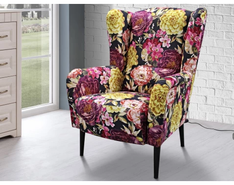 Křeslo ušák Canto, látka s motivem barevných květů