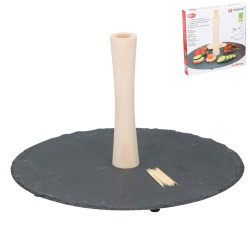 Kulatý břidlicový podnos SLATE s bambusovými párátky