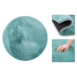 Kulatý modrý koberec LOVIKA z umělé králičí kožešiny 200 cm