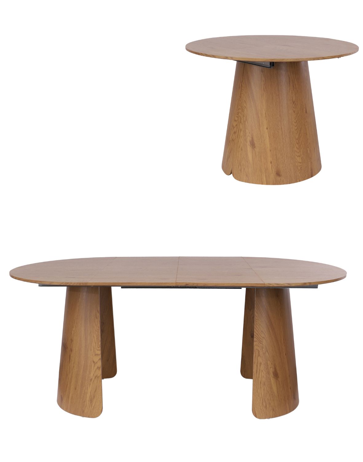 Kulatý rozkládací stůl Enzo M Plus, 100–180 cm, divoký dub