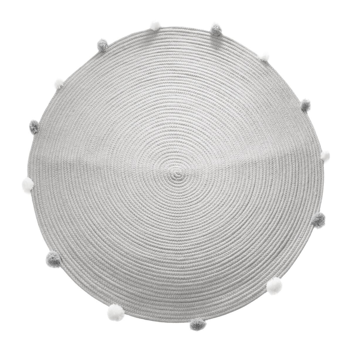 Kulatý šedý koberec s bambulemi POMPOME 90 cm