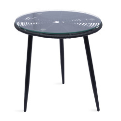 Kulatý stolek JUANA se skleněnou deskou, černý
