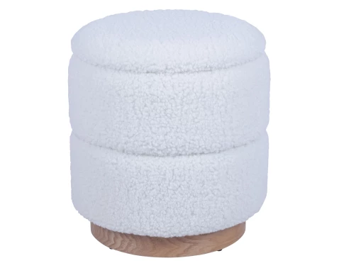 Kulatý taburet s úložným prostorem Mariola, smetanově bílá teddy látka
