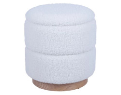 Kulatý taburet s úložným prostorem Mariola, smetanově bílá teddy látka