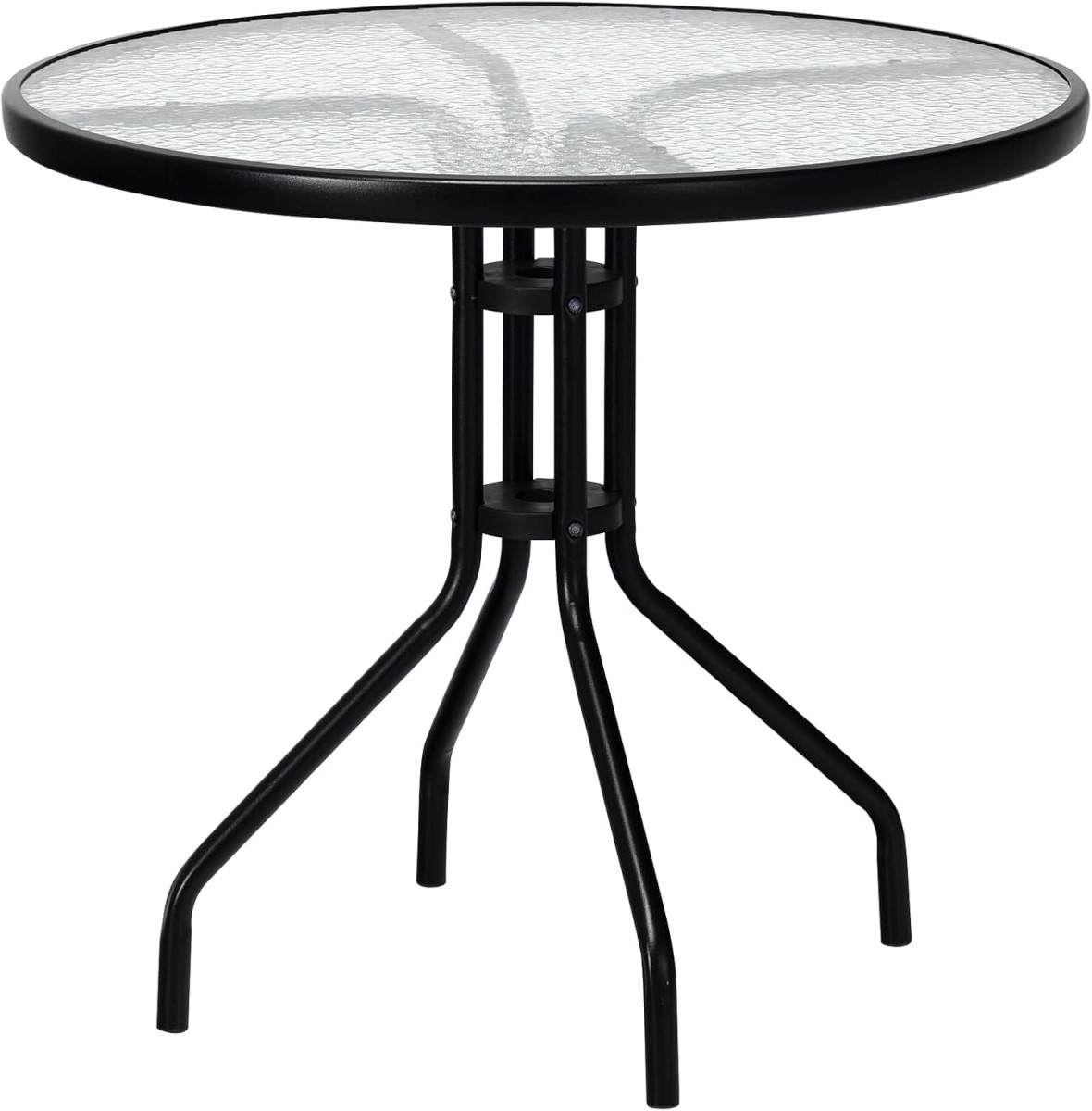 Kulatý zahradní stůl se skleněnou deskou ISLAND 90 cm, černý