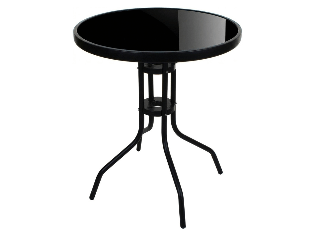 Kulatý zahradní stůl se skleněnou deskou ISLAND BLACK 60 cm, černý