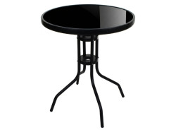 Kulatý zahradní stůl se skleněnou deskou ISLAND BLACK 60 cm, černý