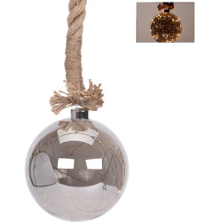 LED skleněná koule s jutovým lanem