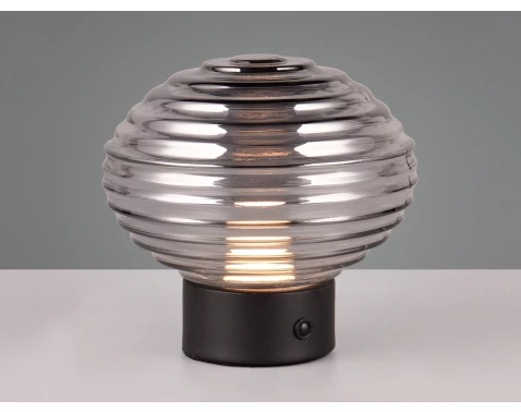 LED stolní lampa nabíjecí Earl 14 cm, kouřové sklo