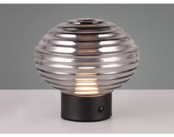 LED stolní lampa nabíjecí Earl 14 cm, kouřové sklo