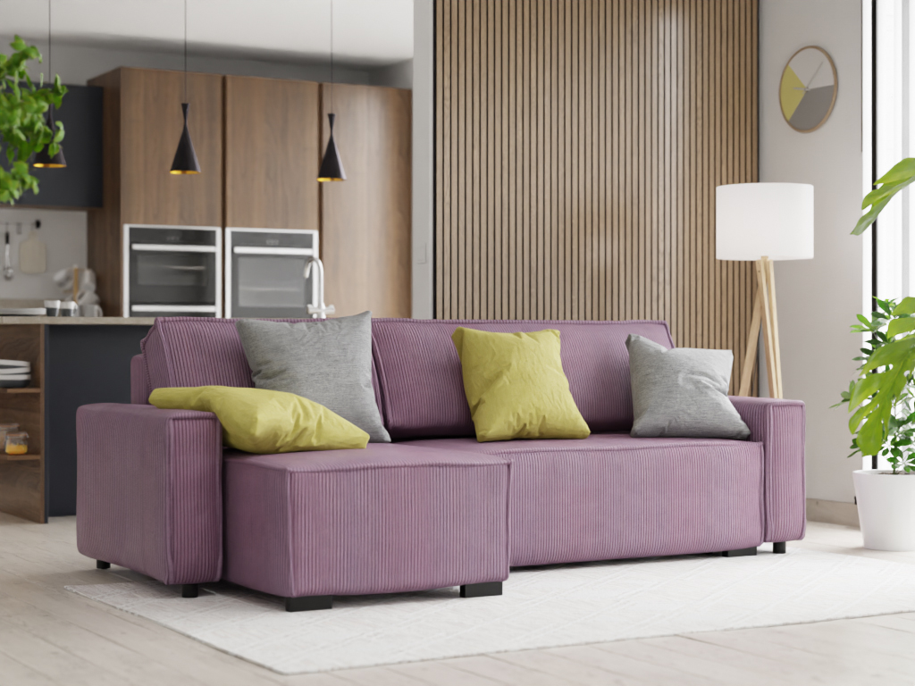 Lila rozkládací rohová pohovka SMART, oboustranná