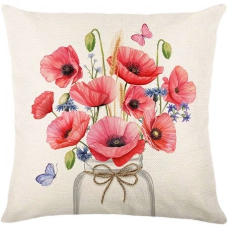 Lněný povlak na polštář POPPY FLOWERS 45x45 cm, béžový