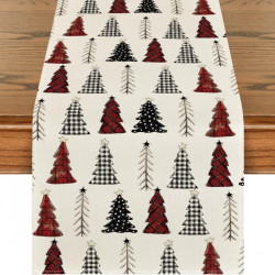 Lněný vánoční běhoun MERRY TREES 33x180 cm, krémový