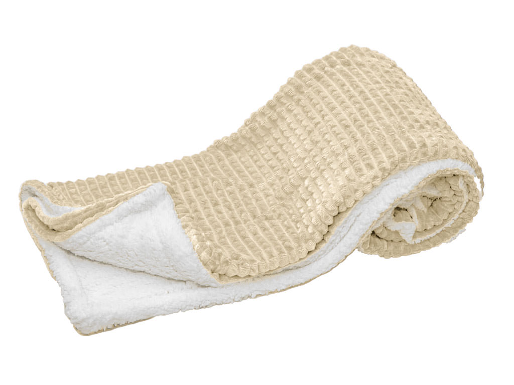 Luxusní béžová beránková deka z mikroplyše s kostkami, 150x200 cm