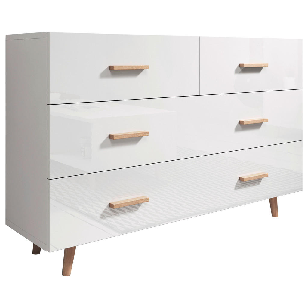 MID.YOU KOMODA, buk, bílá, vysoce lesklá bílá, 125/79,6/35 cm