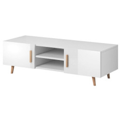 MID.YOU KOMODA POD TELEVIZI, buk, bílá, vysoce lesklá bílá, 140/50/42 cm
