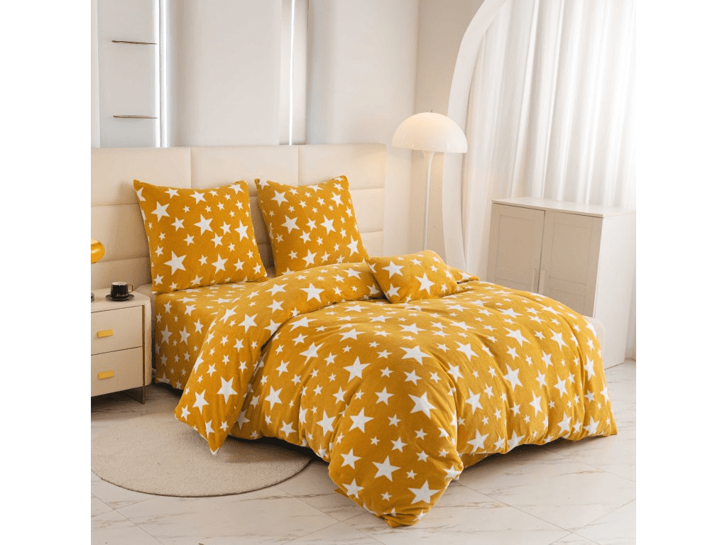 Mikroplyšové povlečení HVĚZDY žlutooranžové Rozměr povlečení: 70 x 90 cm | 140 x 200 cm