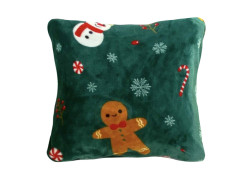Mikroplyšový povlak na polštářek SNĚHULÁK A PERNÍČEK 40x40 cm zelený