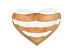 Miska ve tvaru srdce z mangového dřeva LOVAIRE 16x15 cm, bílé pruhy
