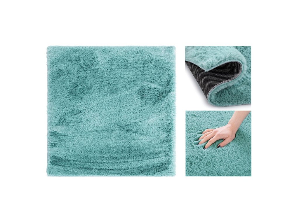 Modrý koberec LOVIKA z umělé králičí kožešiny Rozměr: 100 x 100 cm