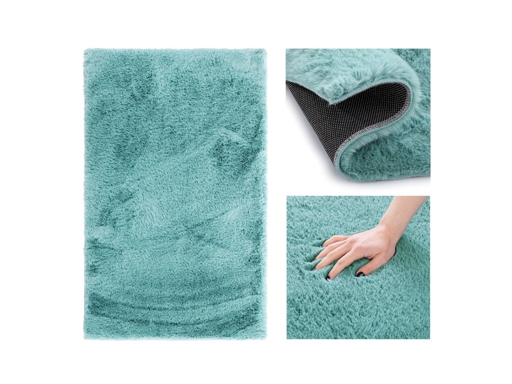 Modrý koberec LOVIKA z umělé králičí kožešiny Rozměr: 100 x 150 cm