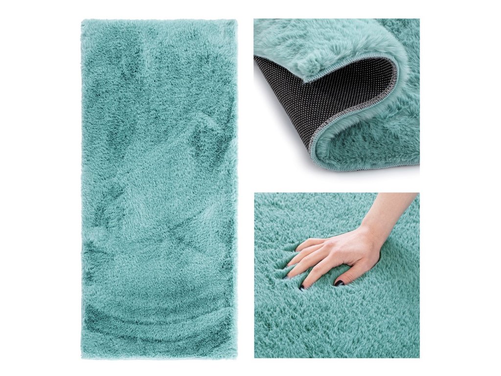 Modrý koberec LOVIKA z umělé králičí kožešiny Rozměr: 50 x 160 cm