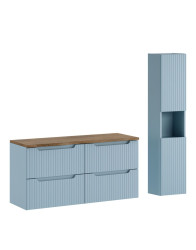 Modrý koupelnový nábytek: umyvadlová skříňka 120 cm s deskou a vysoký sloupek Nova Denim (set-nod b nat casella 120cm s hc)