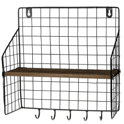 Nástěnná police s 5 háčky LOFT 28x30 cm