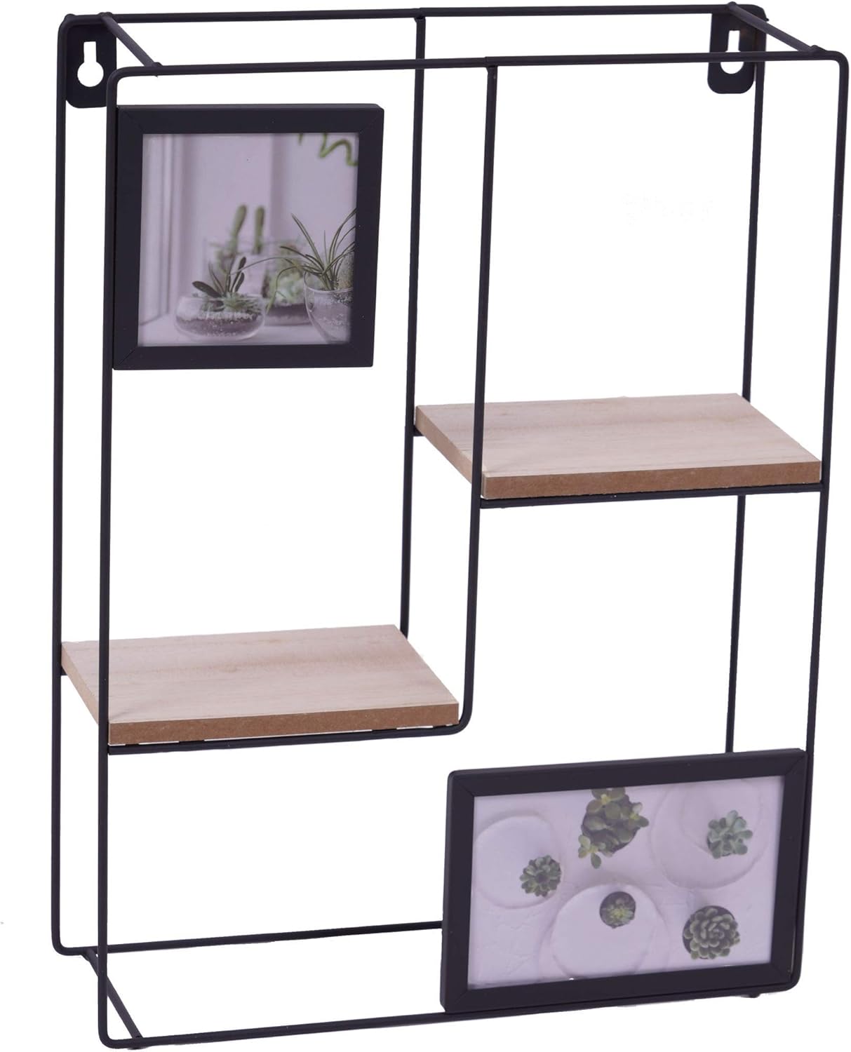 Nástěnná police s fotorámečky KIVORA 40x30 cm, černá